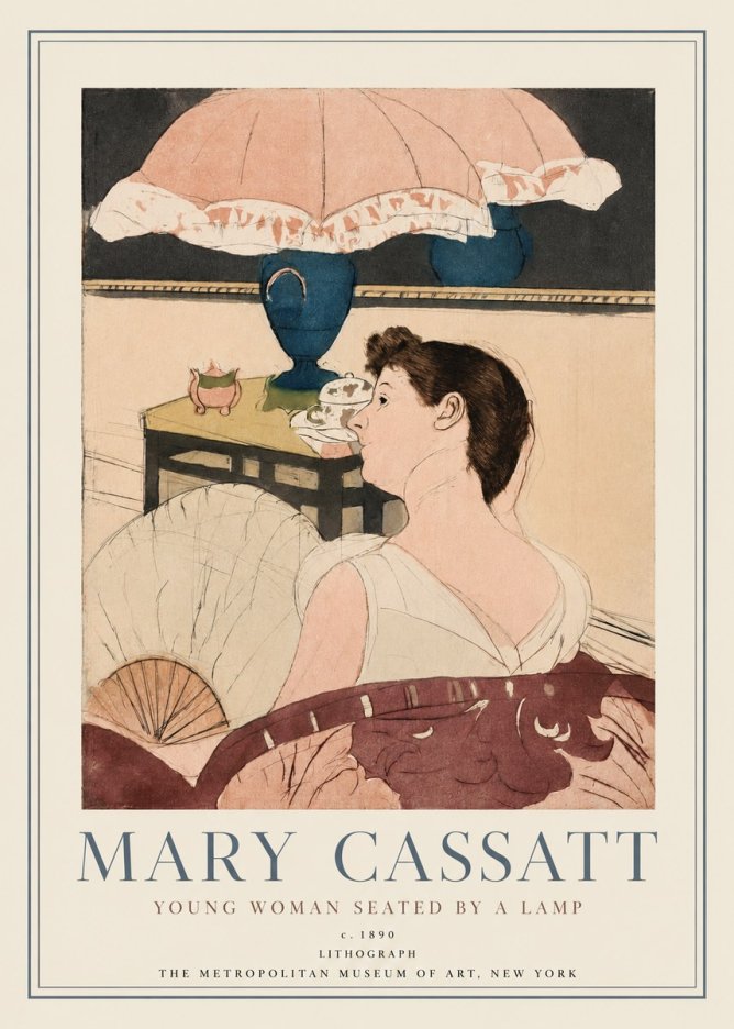 Mary Cassatt Young Woman Seated by a Lamp No3 - Póster