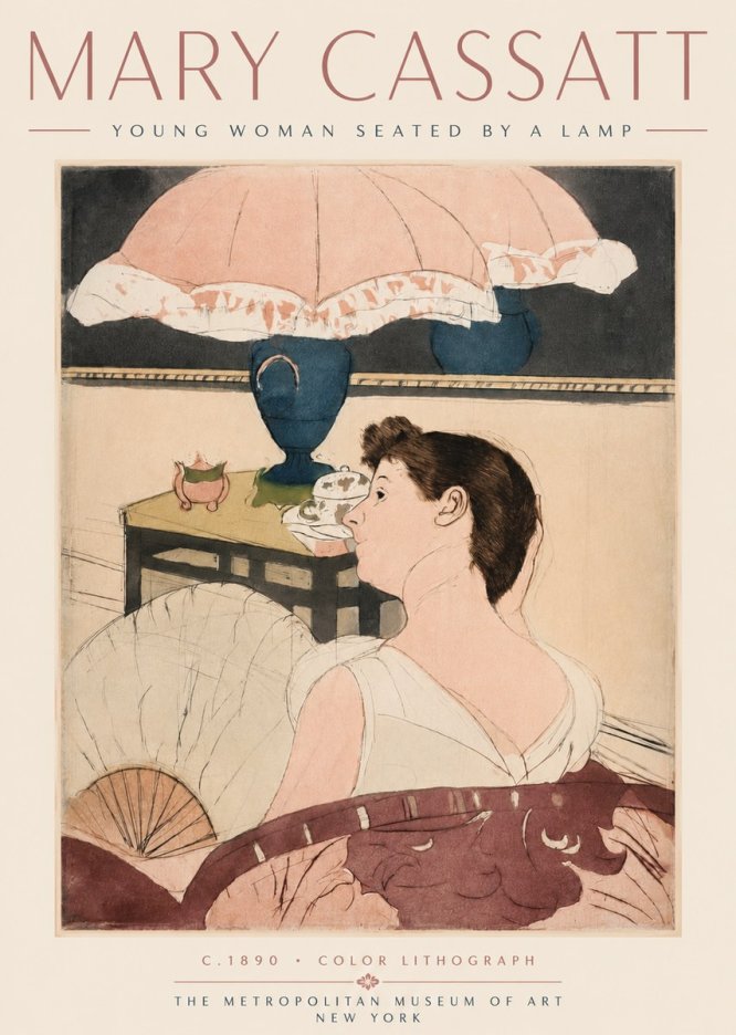 Mary Cassatt Young Woman Seated by a Lamp No4 - Póster