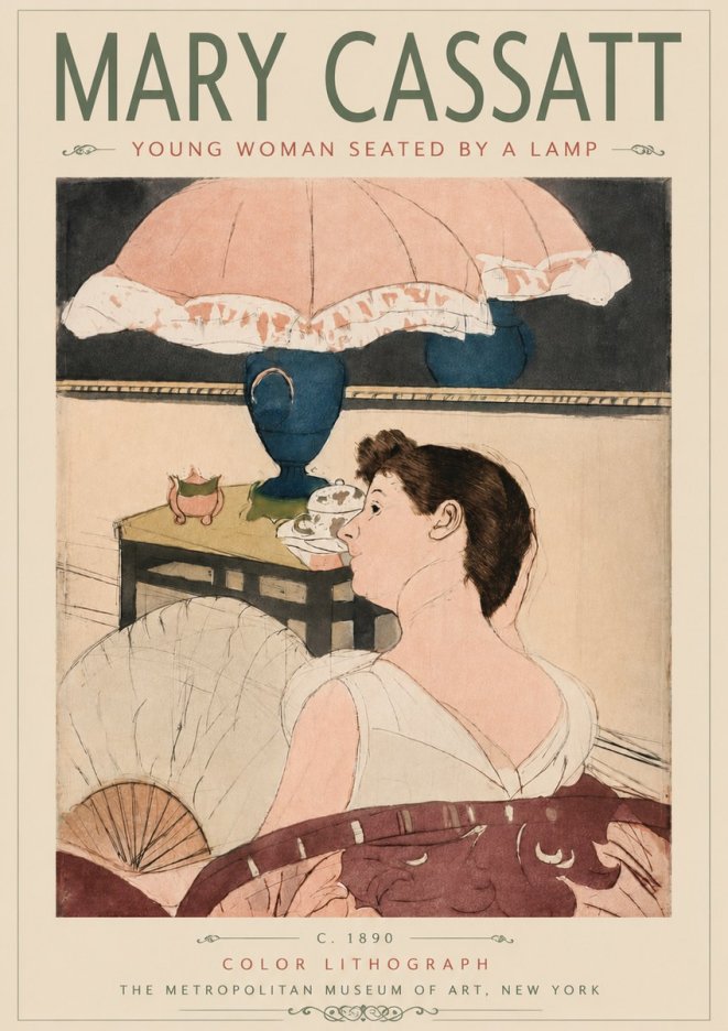Mary Cassatt Young Woman Seated by a Lamp No5 - Póster