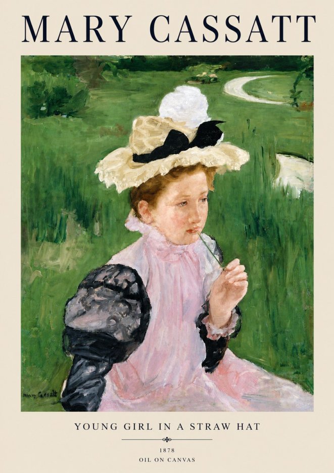 Mary Cassatt Young Girl in a Straw Hat No4 - Póster