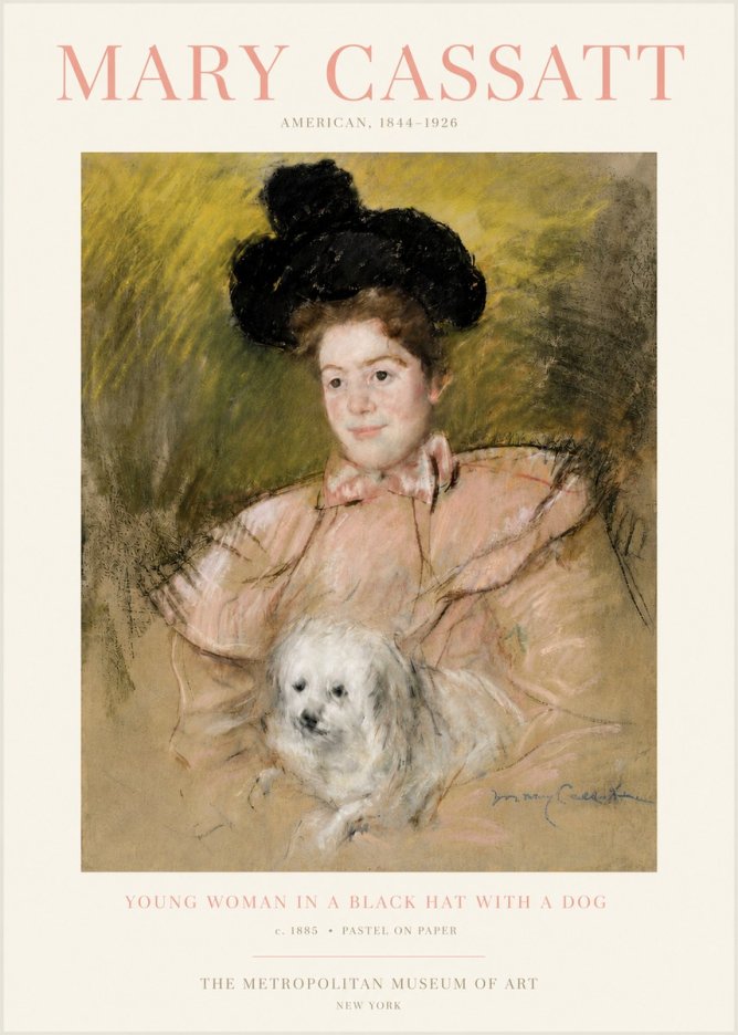 Mary Cassatt Young Woman in a Black Hat with a Dog No4 - Póster