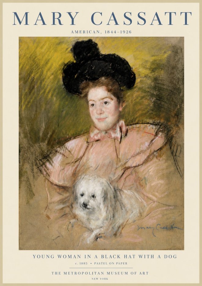 Mary Cassatt Young Woman in a Black Hat with a Dog No5 - Póster