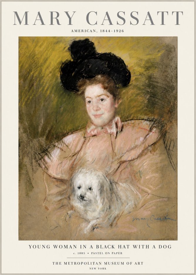 Mary Cassatt Young Woman in a Black Hat with a Dog No6 - Póster