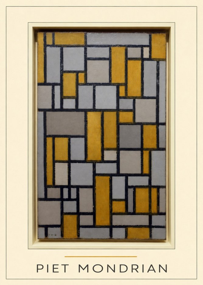 Piet Mondrian Composition in Grey and Yellow No4 - Póster
