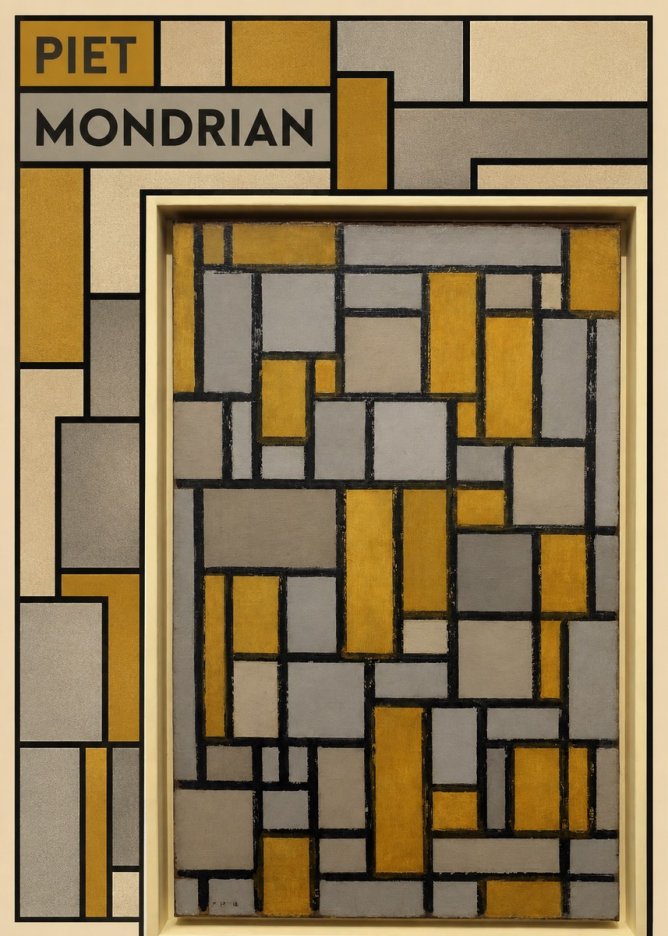 Piet Mondrian Composition in Grey and Yellow No5 - Póster