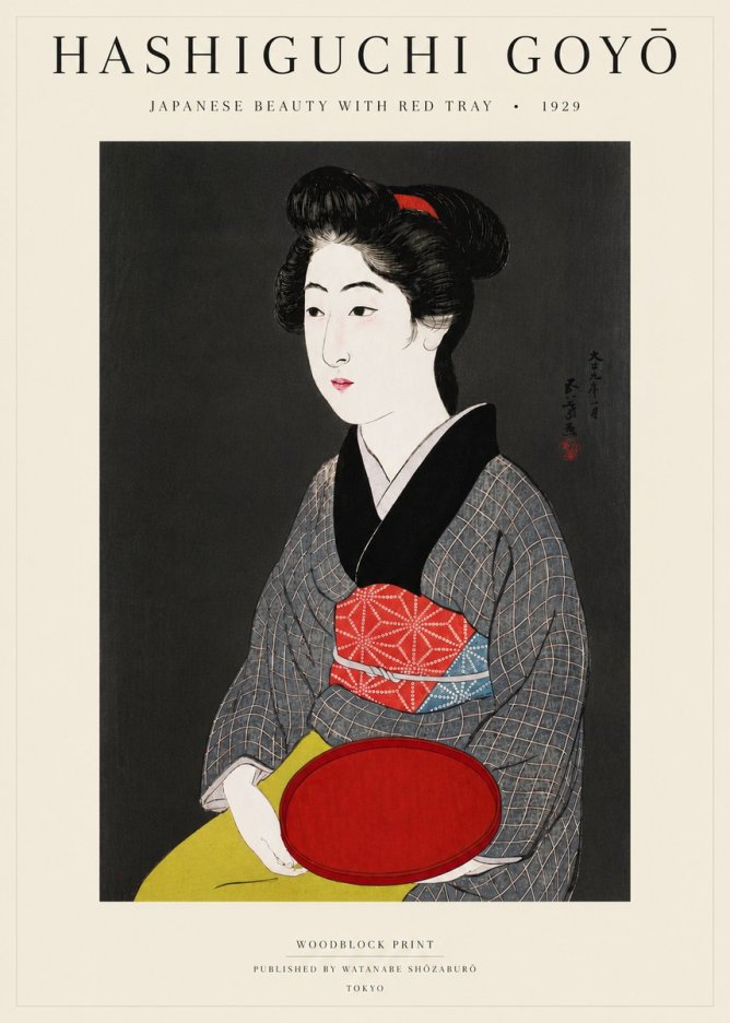 Hashiguchi Goyō Japanese Beauty with Red Tray No4 - Póster