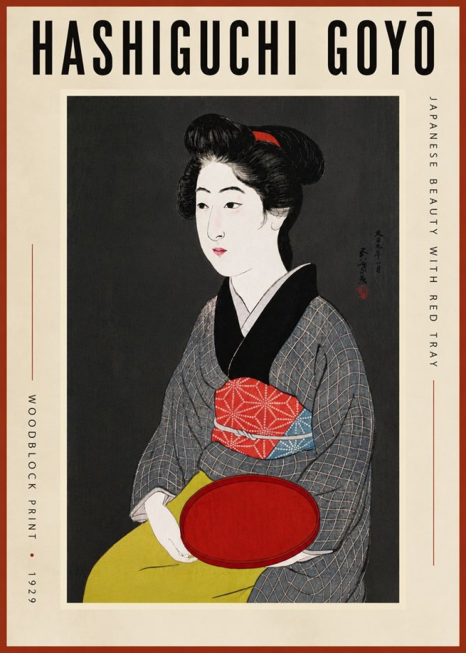 Hashiguchi Goyō Japanese Beauty with Red Tray No5 - Póster