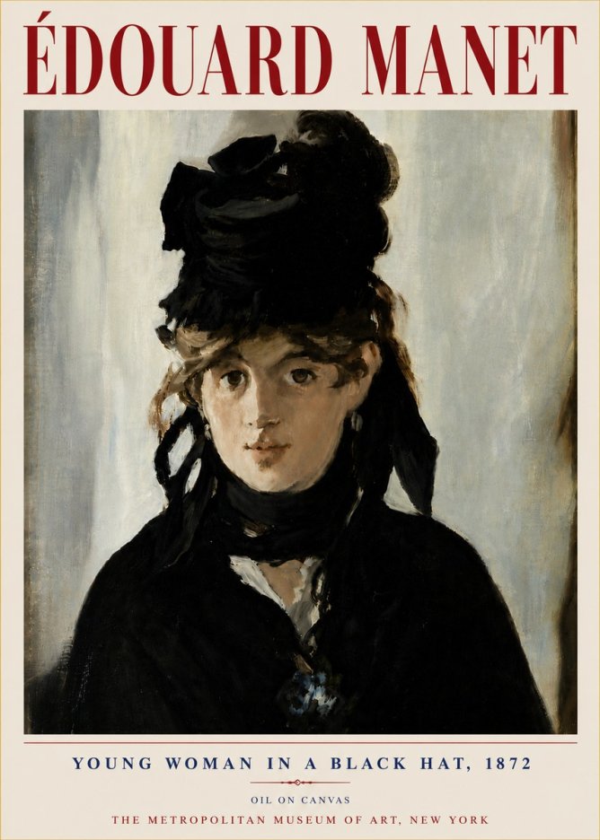 Édouard Manet Young Woman in a Black Hat, 1872 No6 - Póster