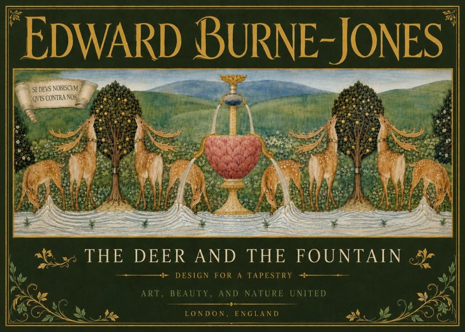 Edward Burne-Jones The Deer and the Fountain No5 - Póster