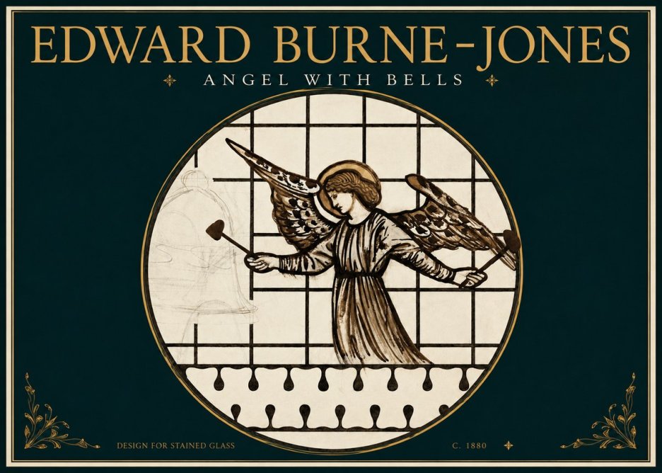 Edward Burne-Jones Angel with Bells (Study) No3 - Póster