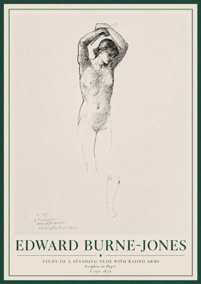 Edward Burne-Jones Standing Nude with Raised Arms (Study) No3 - Póster