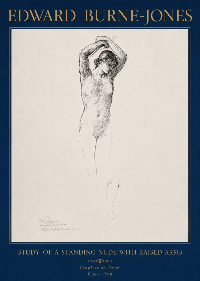 Edward Burne-Jones Standing Nude with Raised Arms (Study) No4 - Póster