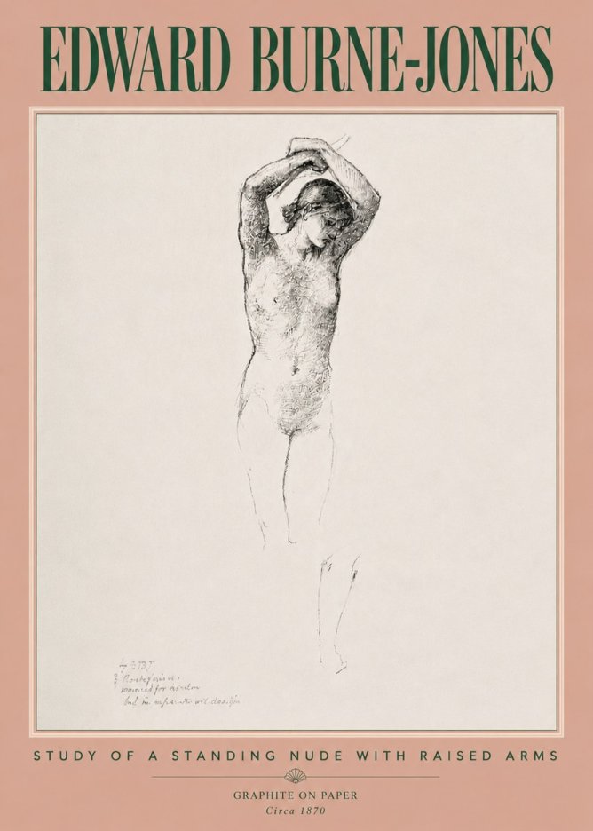 Edward Burne-Jones Standing Nude with Raised Arms (Study) No5 - Póster