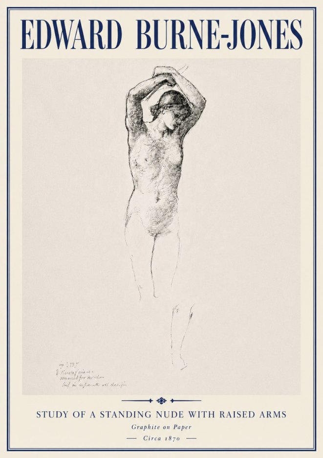 Edward Burne-Jones Standing Nude with Raised Arms (Study) No6 - Póster