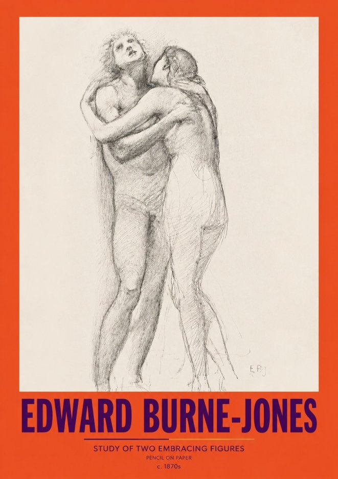 Edward Burne-Jones Study of Two Embracing Figures No2 - Póster