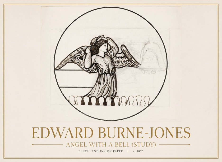 Edward Burne-Jones Angel with a Bell (Study) No1 - Póster