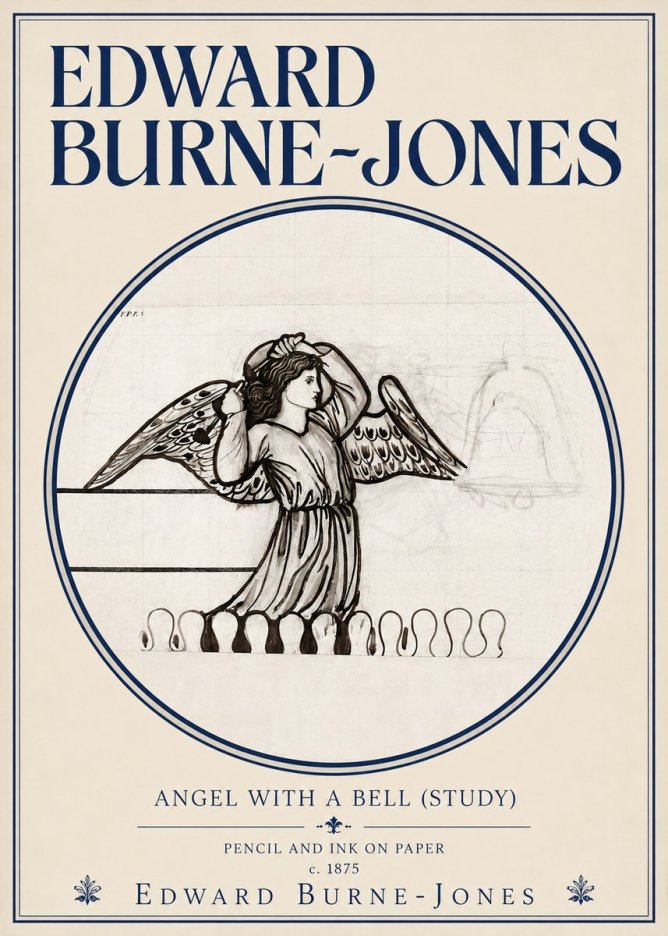 Edward Burne-Jones Angel with a Bell (Study) No3 - Póster