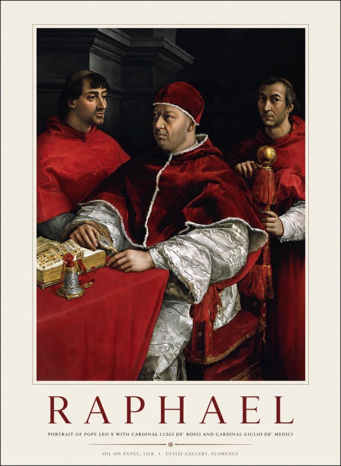 Raphael Portrait of Pope Leo X with Cardinal Luigi De' Rossi and Cardinal Giulio De' Medici No1 - Póster