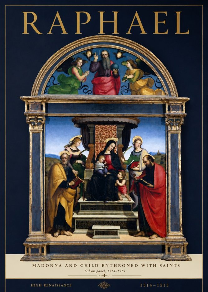 Raphael Madonna and Child Enthroned with Saints No2 - Póster