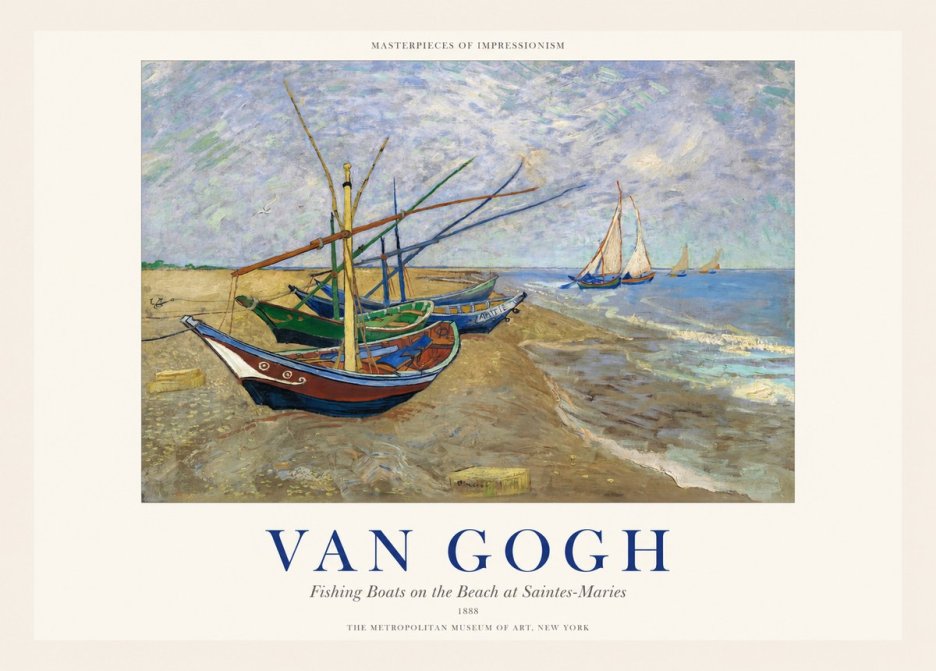 Van Gogh Fishing Boats on the Beach at Saintes-maries No1 - Póster