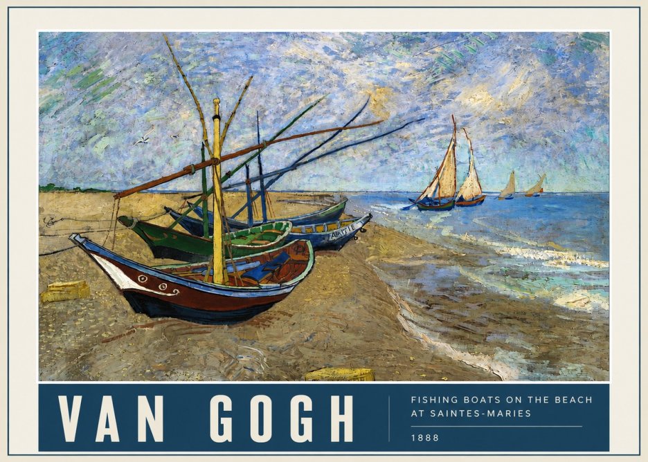 Van Gogh Fishing Boats on the Beach at Saintes-maries No3 - Póster