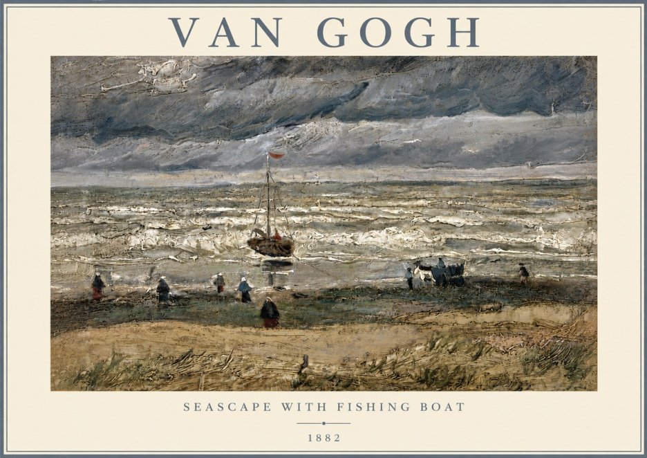 Van Gogh Seascape with Fishing Boat No4 - Póster