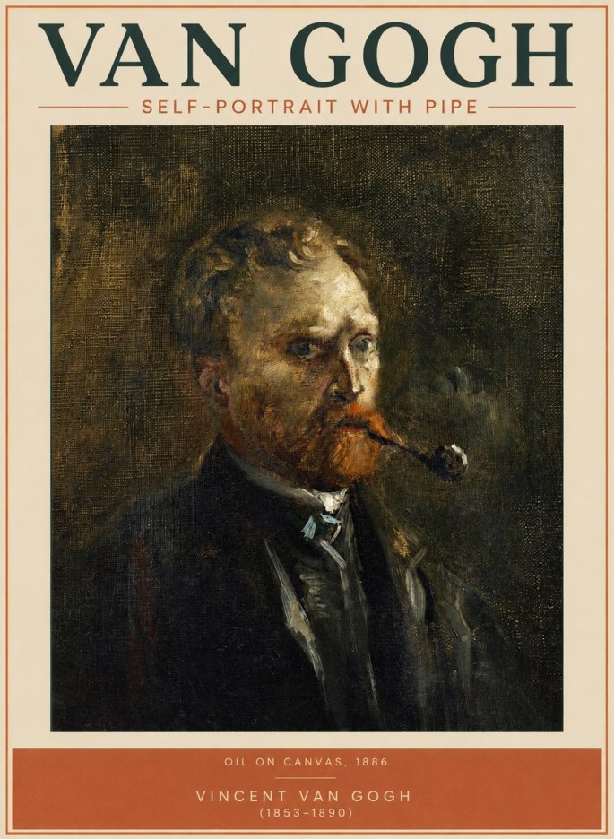 Van Gogh Self-portrait with Pipe No2 - Póster