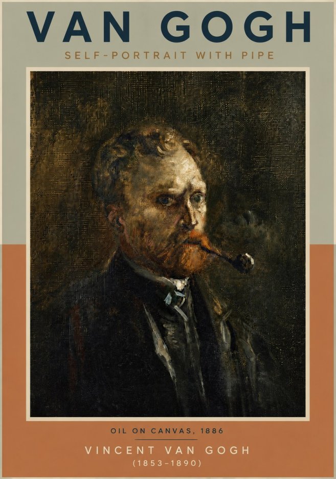 Van Gogh Self-portrait with Pipe No5 - Póster