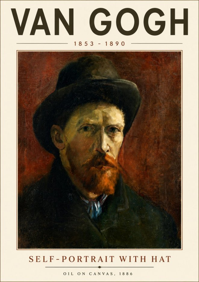 Van Gogh Self-portrait with Hat No6 - Póster