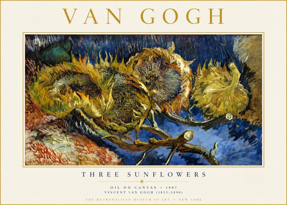 Van Gogh Three Sunflowers No3 - Póster
