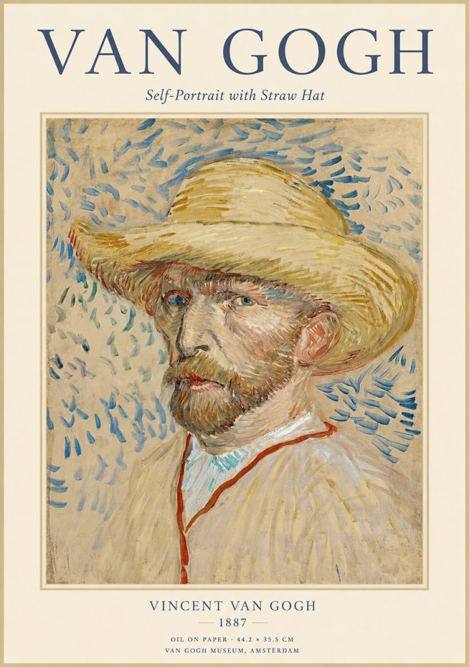 Van Gogh Self-portrait with Straw Hat II No1 - Póster