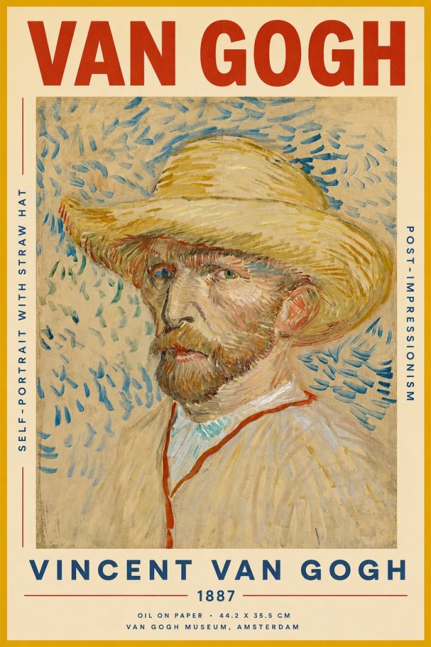 Van Gogh Self-portrait with Straw Hat II No2 - Póster