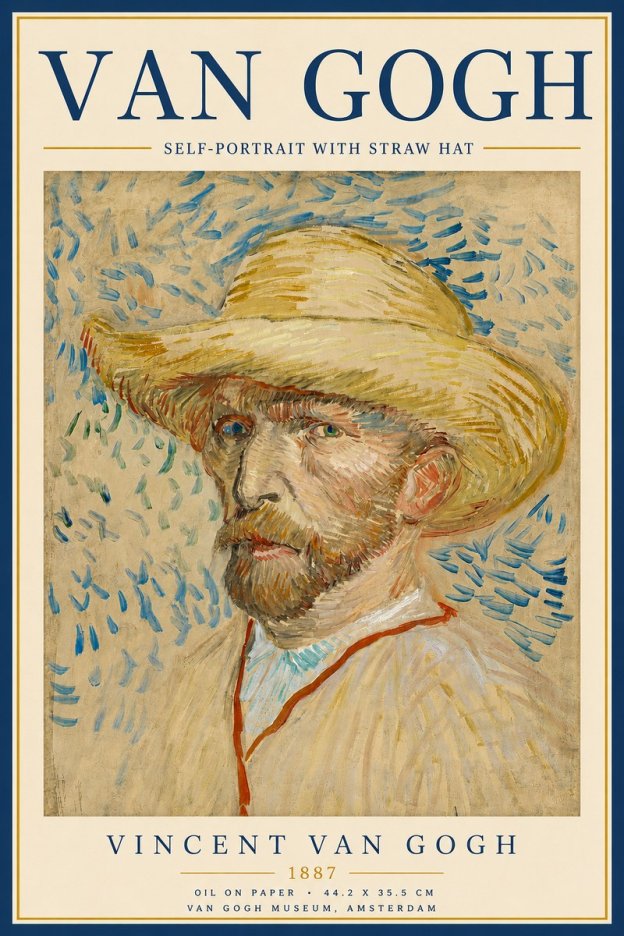 Van Gogh Self-portrait with Straw Hat II No5 - Póster