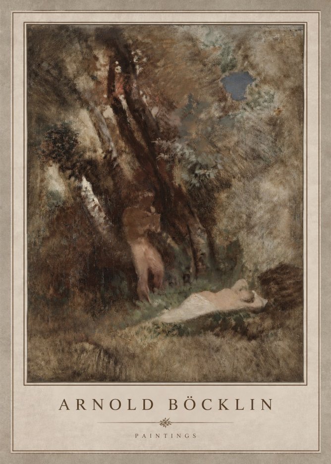 Arnold Böcklin Pan Frightening a Nymph No3 - Póster