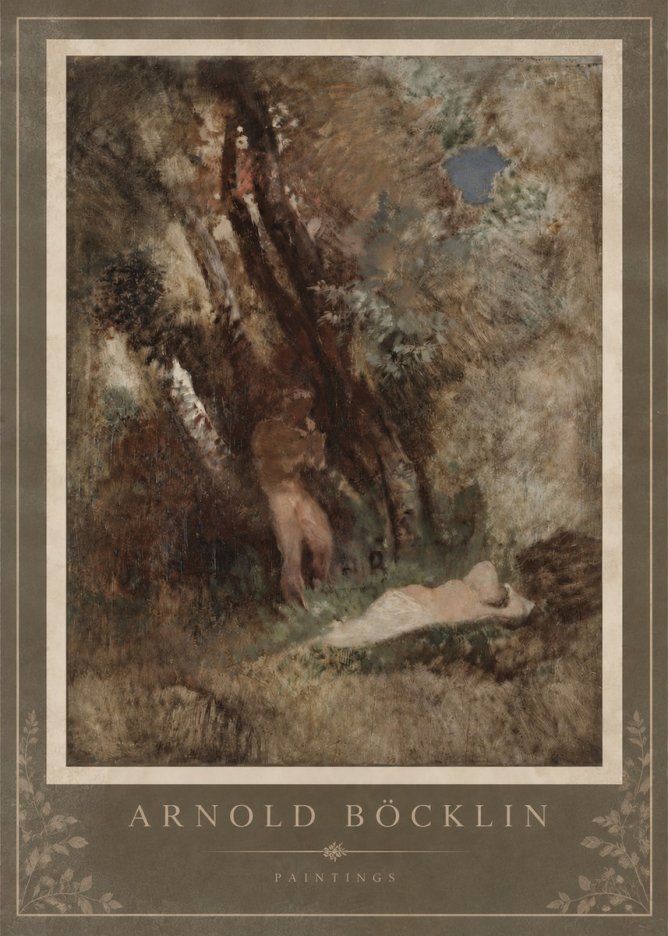 Arnold Böcklin Pan Frightening a Nymph No4 - Póster