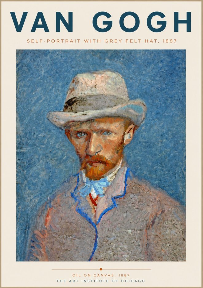 Van Gogh Self-portrait with Grey Felt Hat II No6 - Póster