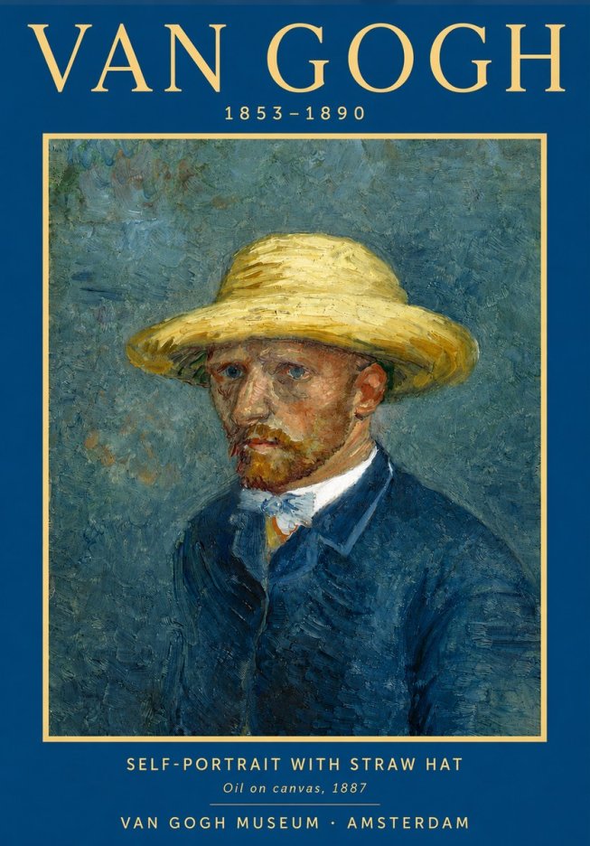 Van Gogh Self-portrait with Straw Hat III No3 - Póster