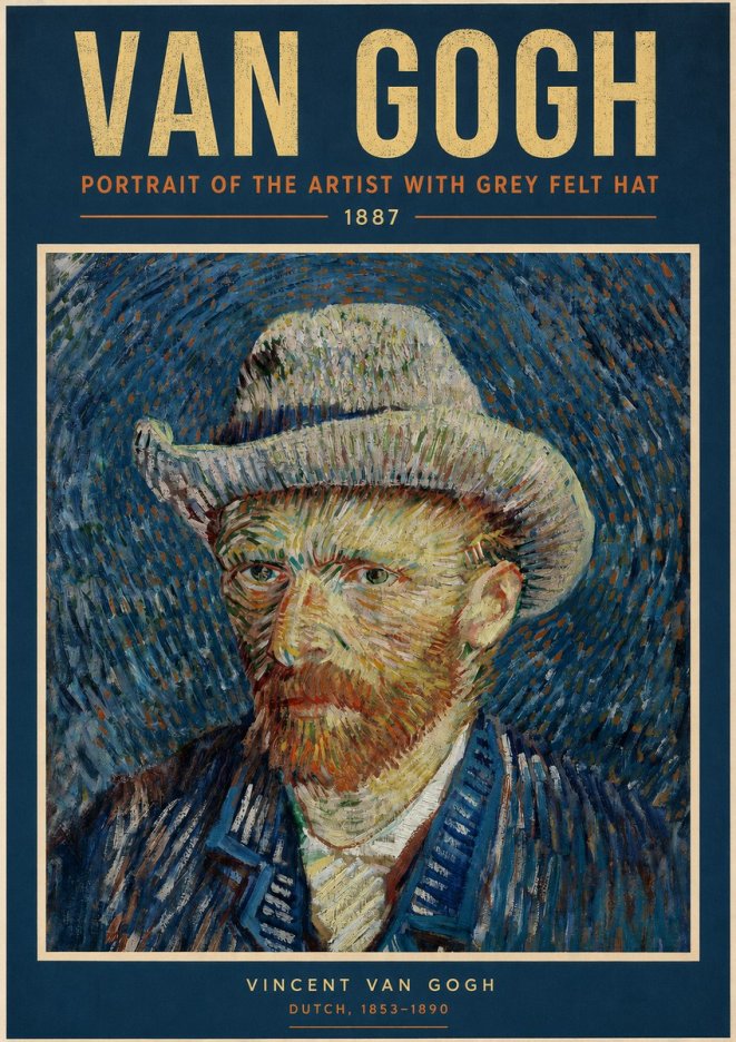 Van Gogh Portrait of the Artist with Grey Felt Hat No2 - Póster