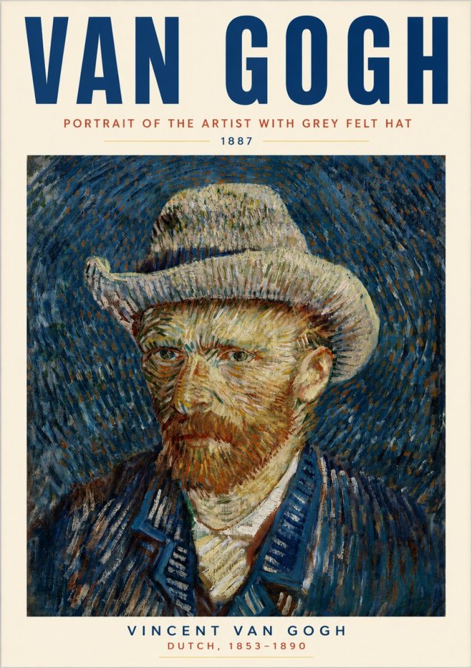 Van Gogh Portrait of the Artist with Grey Felt Hat No3 - Póster