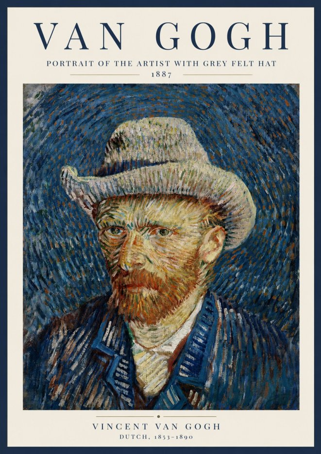 Van Gogh Portrait of the Artist with Grey Felt Hat No4 - Póster