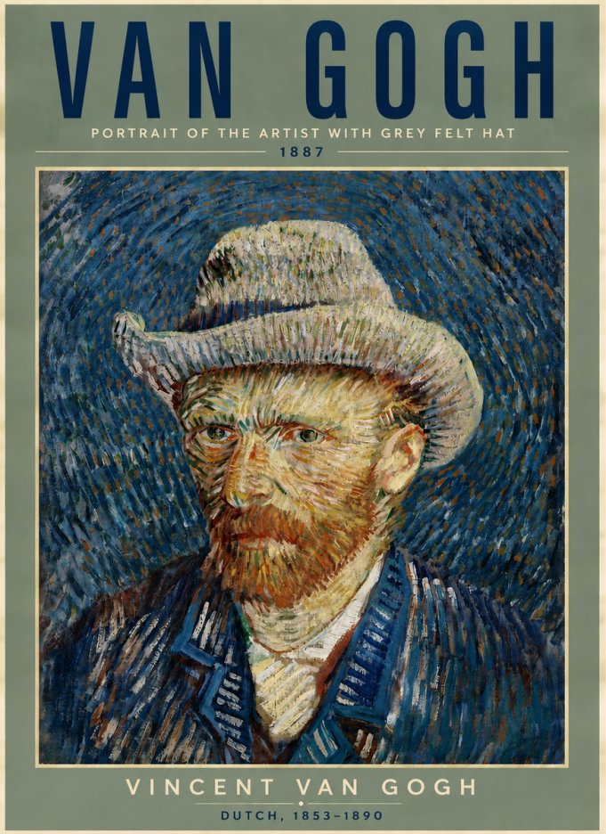 Van Gogh Portrait of the Artist with Grey Felt Hat No5 - Póster