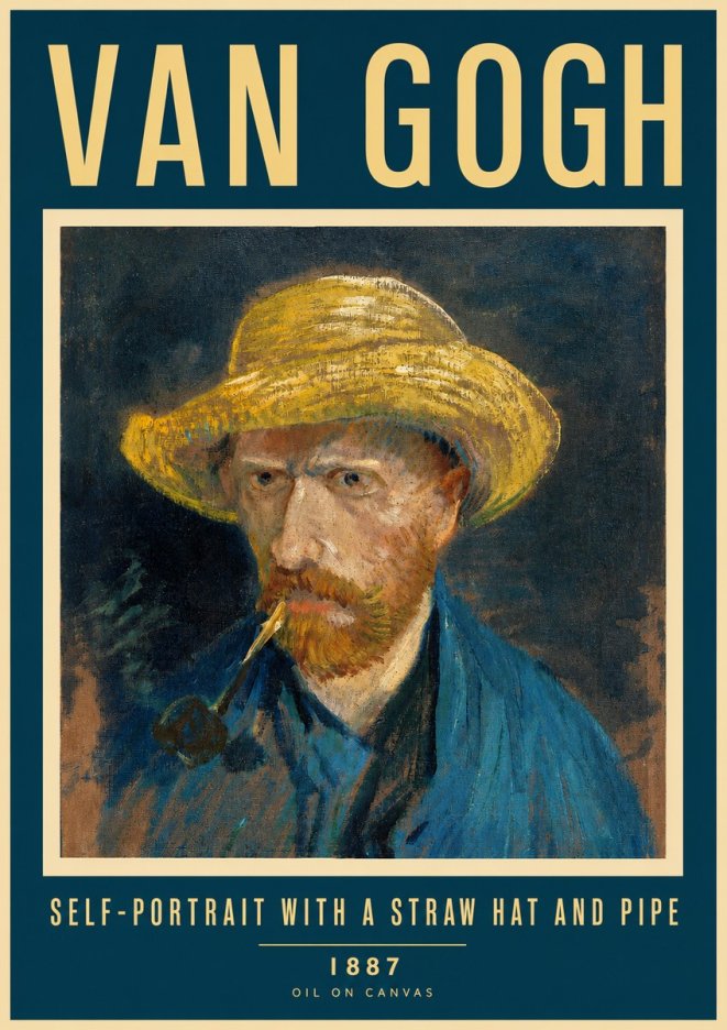 Van Gogh Self-portrait with a Straw Hat and Pipe No2 - Póster