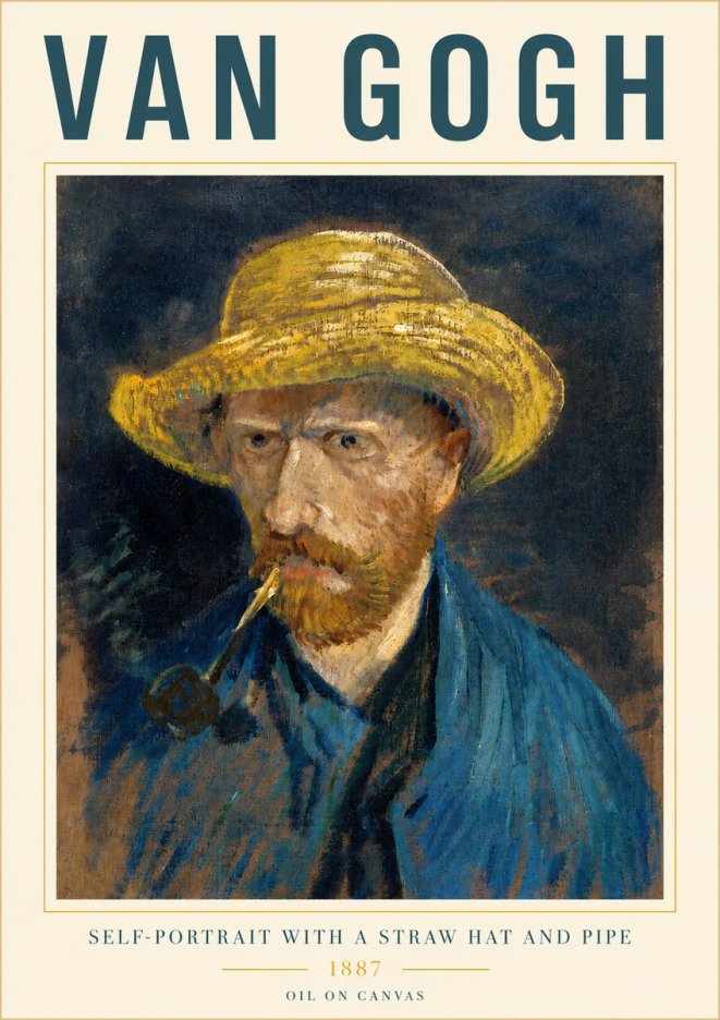 Van Gogh Self-portrait with a Straw Hat and Pipe No3 - Póster