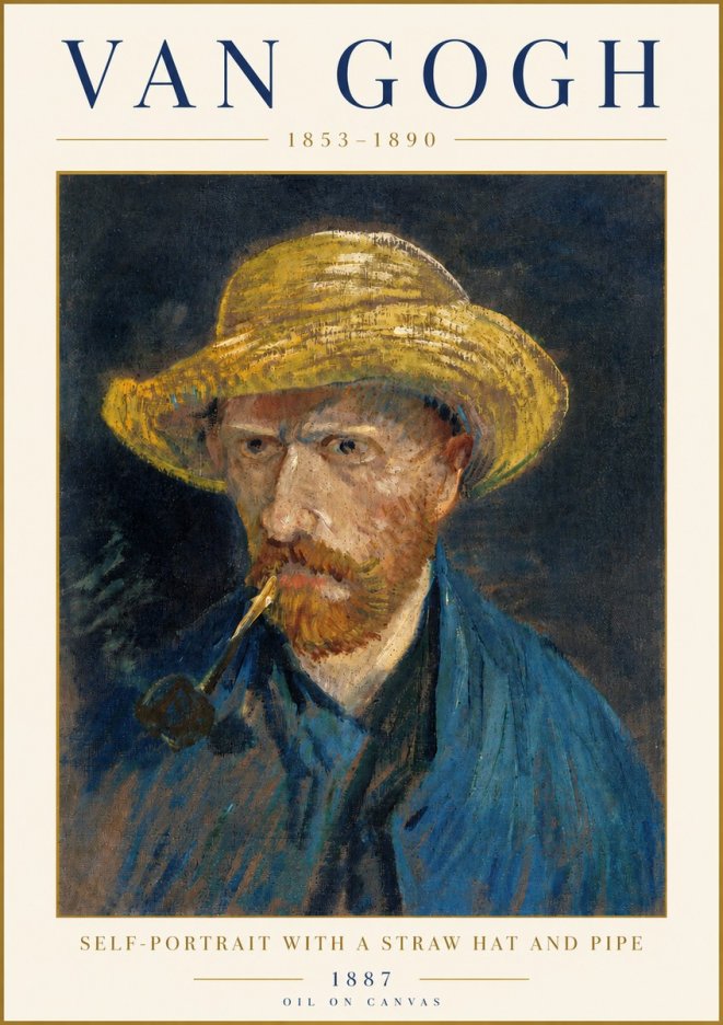 Van Gogh Self-portrait with a Straw Hat and Pipe No4 - Póster