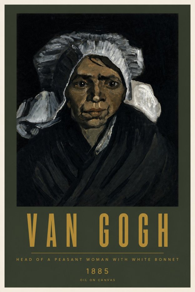Van Gogh Head of a Peasant Woman with White Bonnet No5 - Póster