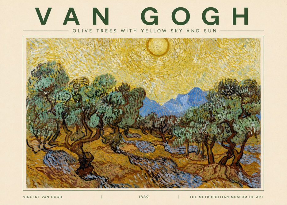 Van Gogh Olive Trees with Yellow Sky and Sun No4 - Póster
