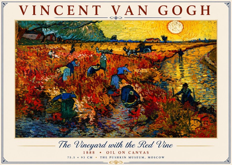 Van Gogh The Vineyard with the Red Vine No6 - Póster