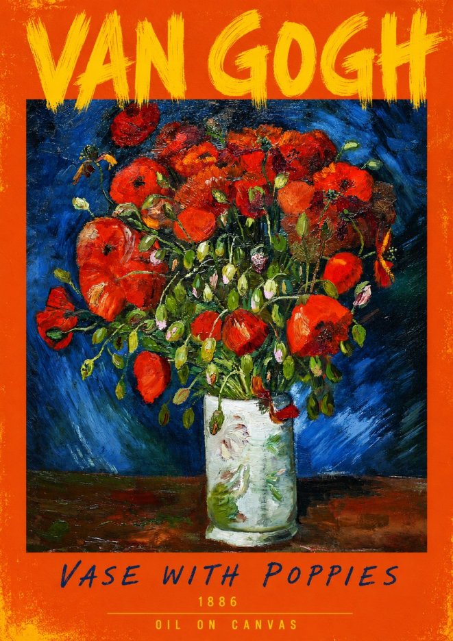 Van Gogh Vase with Poppies No3 - Póster