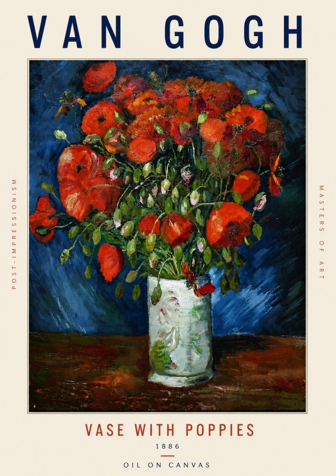 Van Gogh Vase with Poppies No5 - Póster