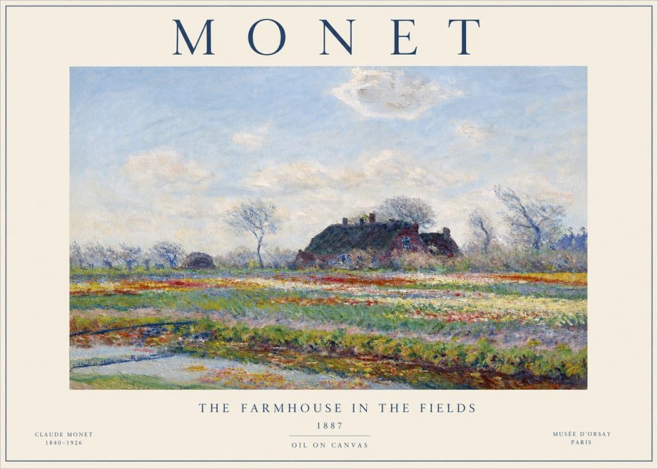Monet The Farmhouse in the Fields No3 - Póster